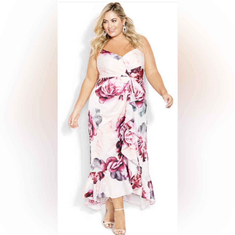New City Chic Maxi Blossom dress in Vintage Blossom Pink Floral Wedding guest